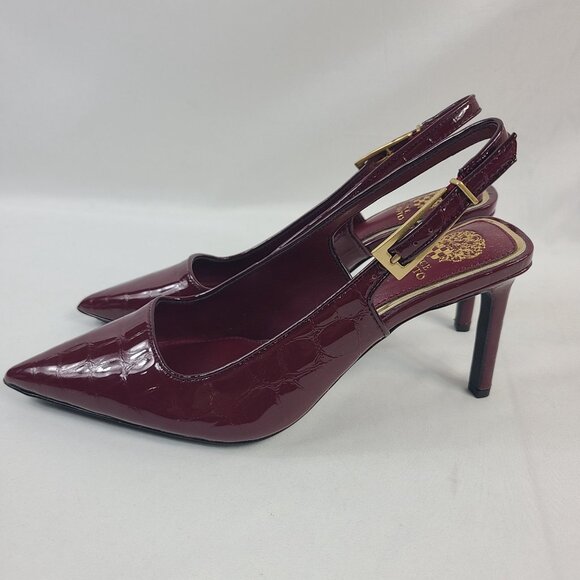 NEW Vince Camuto Slingback Glossy Croc Pointed Toe Heels In Chianti Red Sz 8.5M - Picture 3 of 7